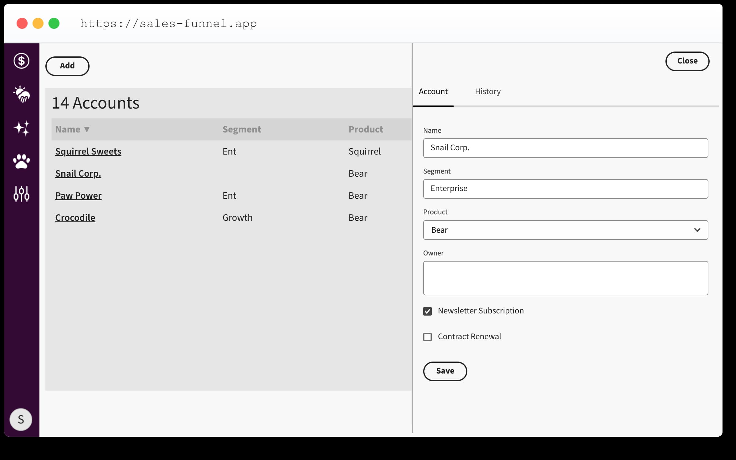 Sales Pipeline Boolean Values - Account