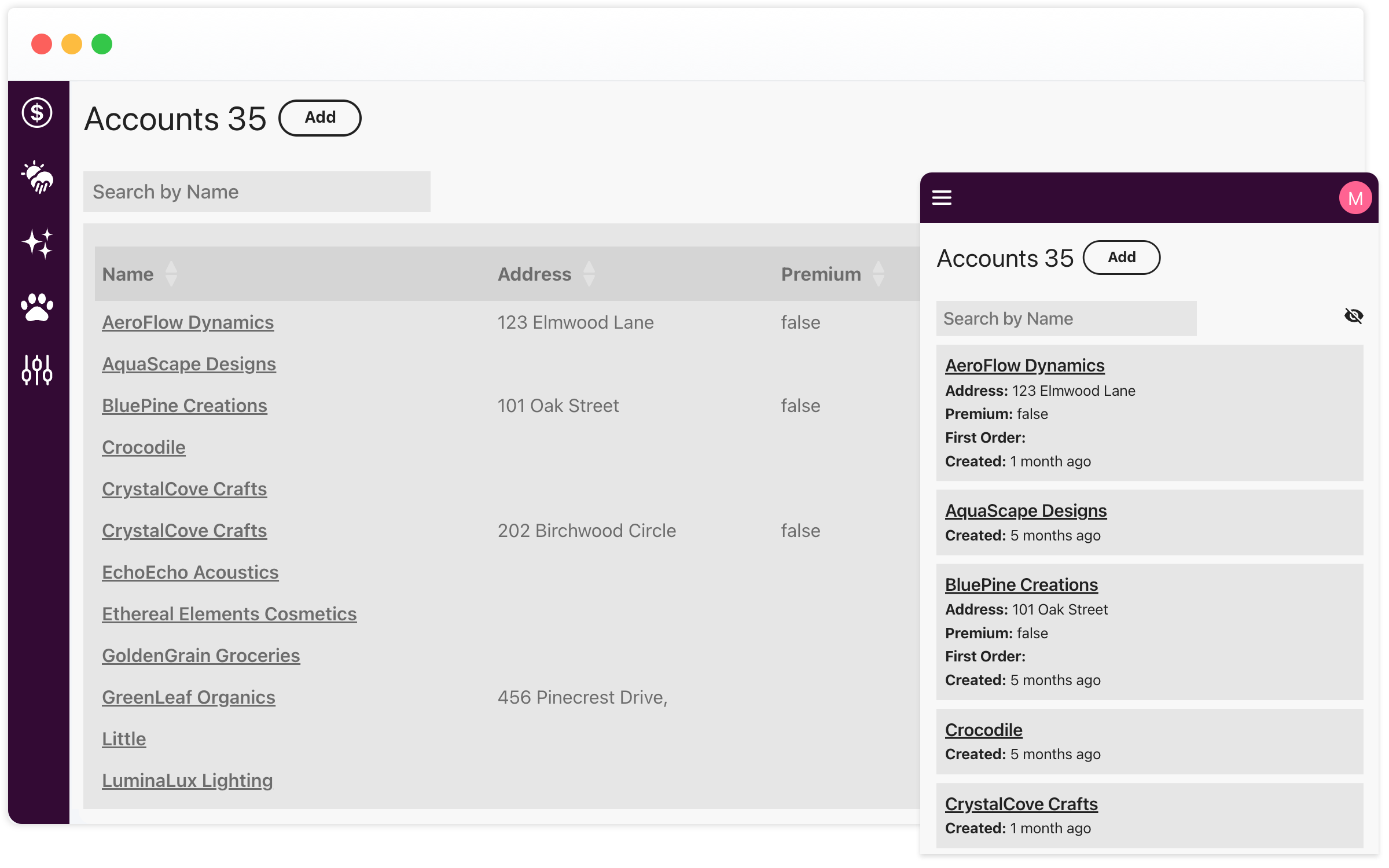 Sales Pipeline Mobile List View