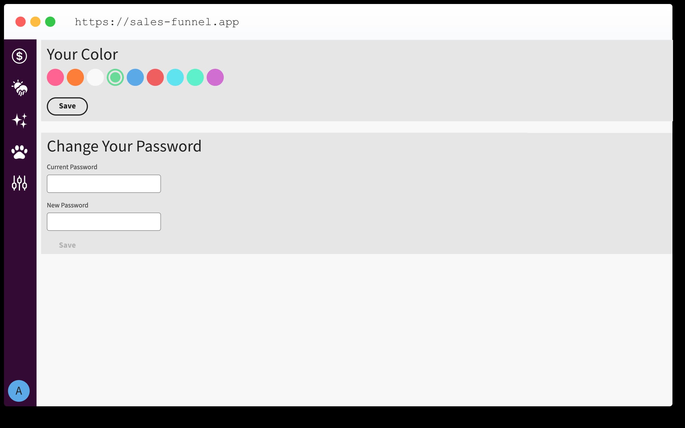 Sales Pipeline User Color Settings